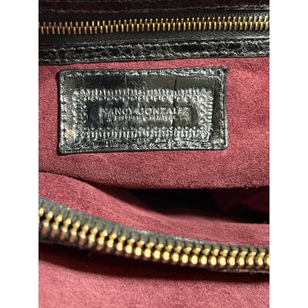 Nancy Gonzalez Black Crocodile Top Handle Bag With Studs + Shoulder Strap - Picture 7 of 11